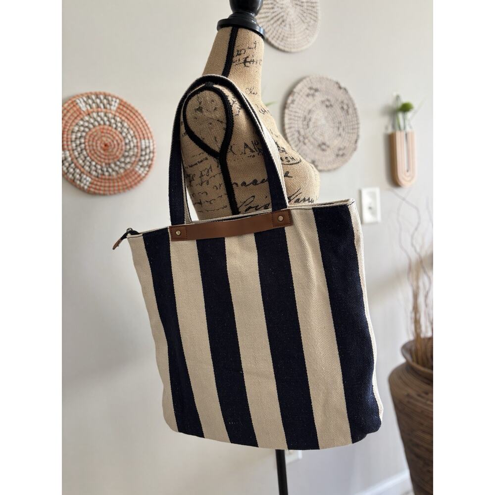 Street Level Striped Nautical Denim Canvas Tote Bag/Purse